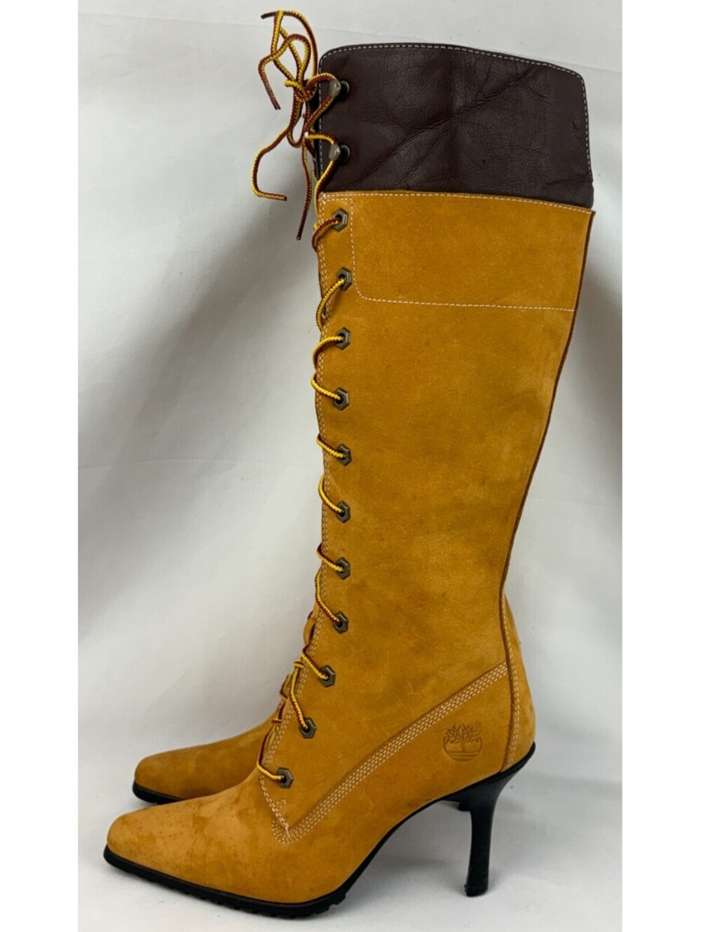 Timberland x Veneda Carter Lace-up Knee-High Heel Brown Boots 67365 sz 6.5